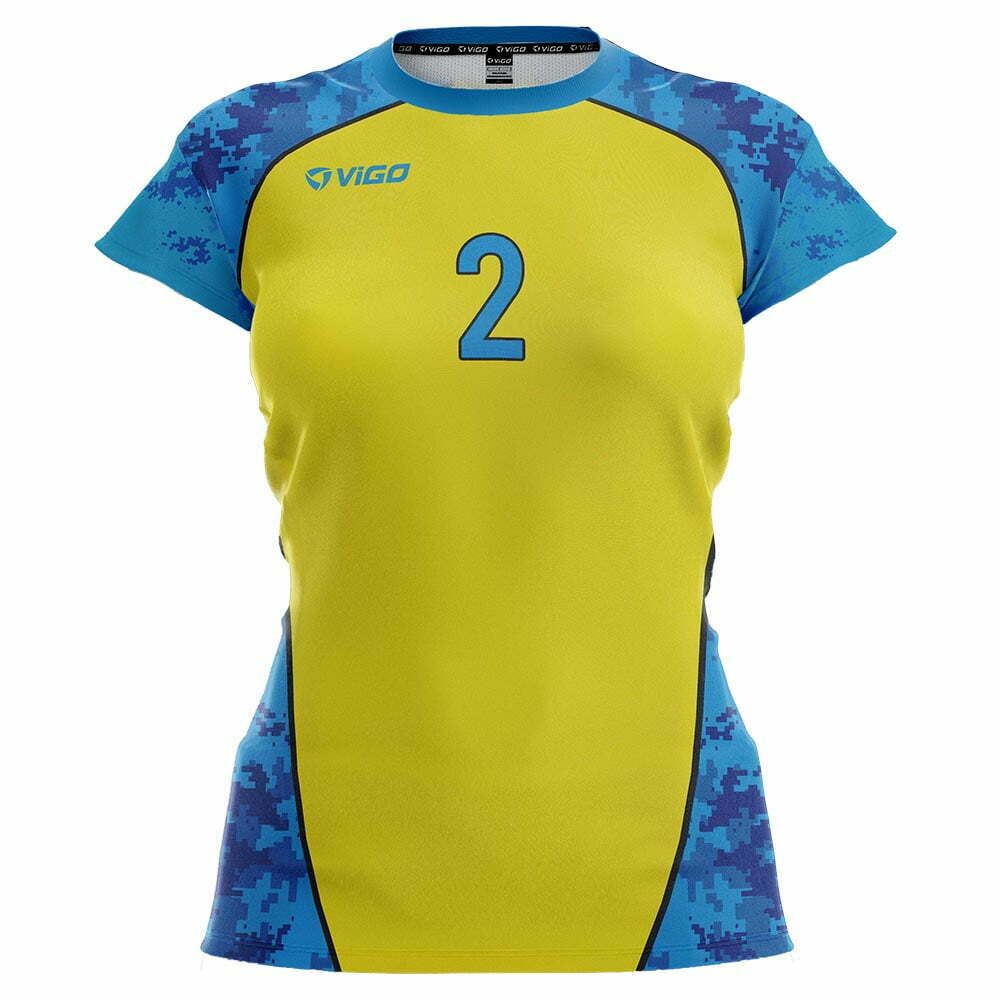 Koszulka siatkarska damska Camo 7 żółto-niebieska