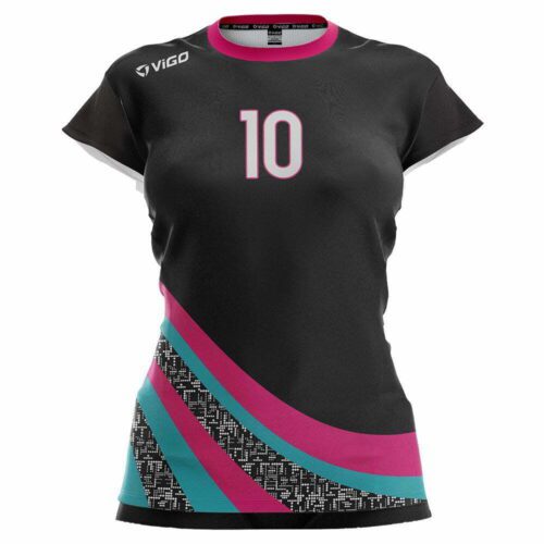Koszulka siatkarska damska Jump 3 czarno-różowo-turkusowa